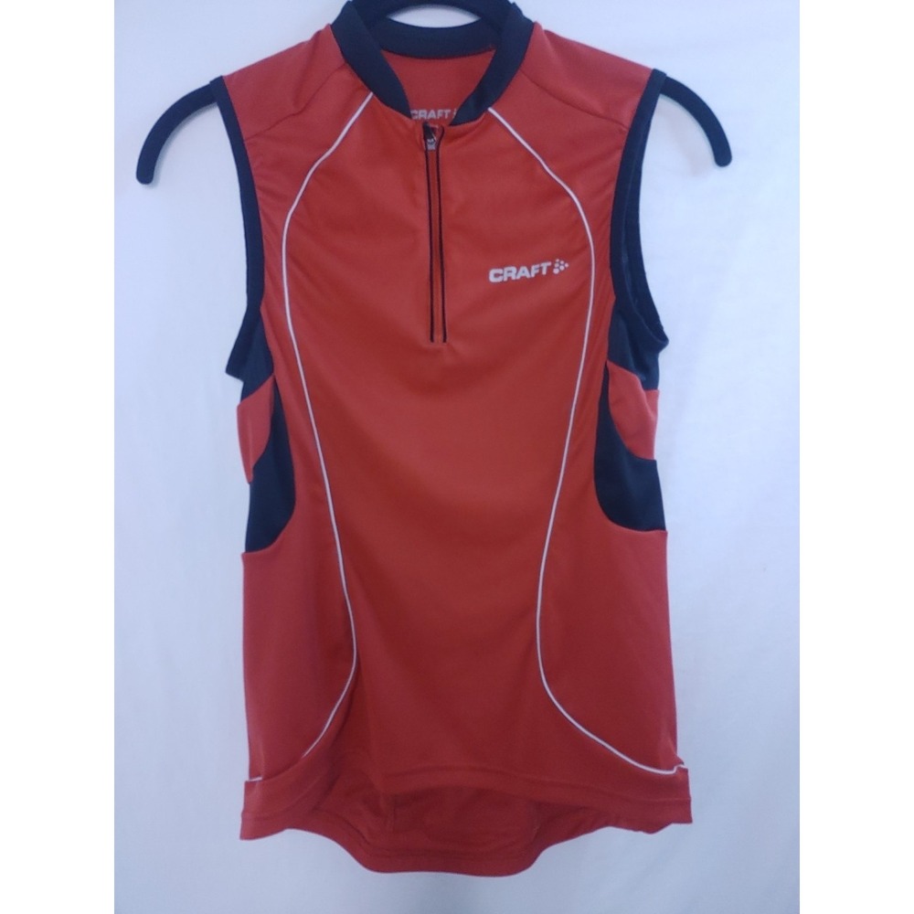 Craft Women's Red Cycling Jersey Sleeveless 1/4 Zip 3 Pockets Ventilation Sz S